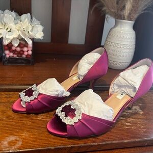 Nina Fuchsia Satin Heels with Rhinestone Accent